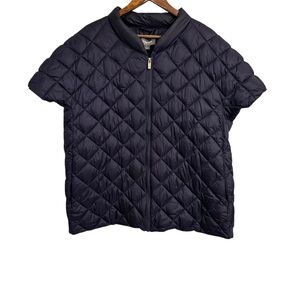 Martha Stewart Diamond Pattern Puffer Vest Jacket Women’s Size 2X Navy Blue Zip